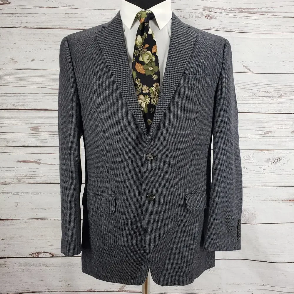 Chaps Men's 100%Wool Blue Gray Nailshead Sport Blazer Jacket Size 40R